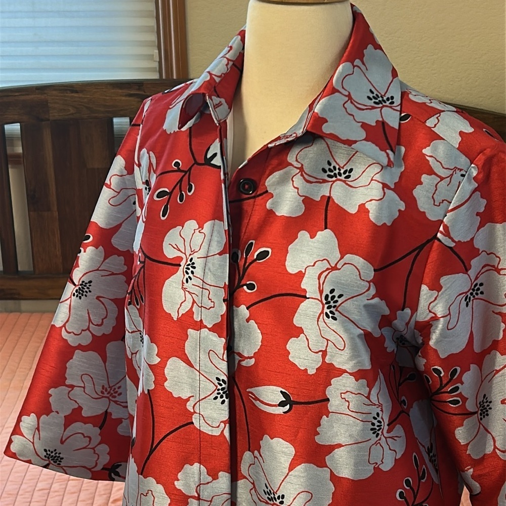 WAYWARD FANCIES eShakti Floral Print Dupioni Kimono Style Trench Jacket size M - Picture 5 of 16